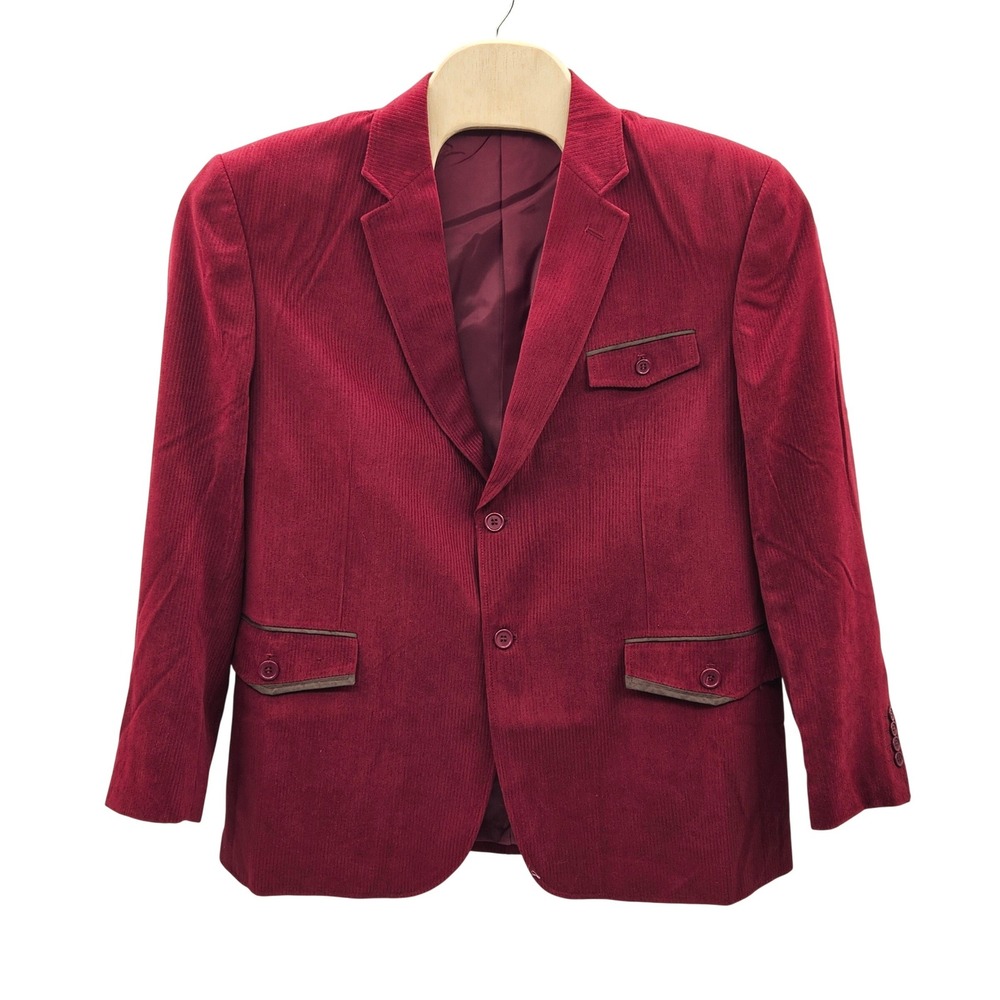Haband Travelers Mens XL Burgundy Corduroy Blazer Two Button Sport Coat Red 234